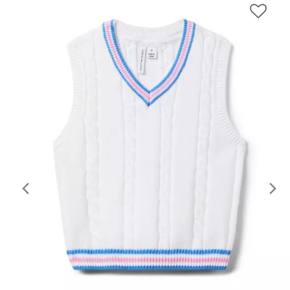 Janie and Jack‎ Boy Sweater Vest White Cable Knit Blue Pink Stripe 4 Tennis Prep